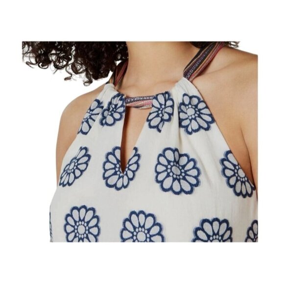 Trina Turk Women's White Blue Floral Halter Neck Sleeveless Shift Dress Size 10 - Picture 7 of 10